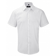 White Men's Short Sleeve Tailored Herringbone Shirt