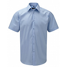 Light Blue Men's Short Sleeve Tailored Herringbone Shirt