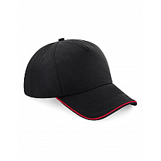 Black/Classic Red Authentic 5 Panel Cap - Piped Peak