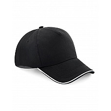 Black/White Authentic 5 Panel Cap - Piped Peak