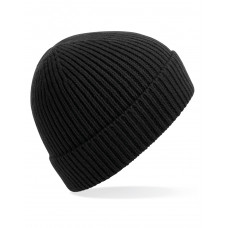 Black Engineered Knit Ribbed Beanie