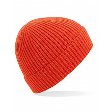 Fire Red Engineered Knit Ribbed Beanie