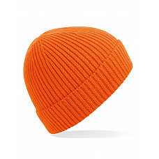 Orange Engineered Knit Ribbed Beanie