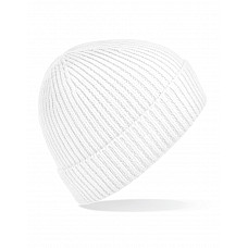 White Engineered Knit Ribbed Beanie