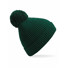 Bottle Green Engineered Knit Ribbed Pom Pom Beanie