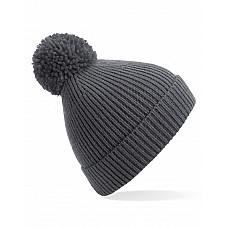 Graphite Engineered Knit Ribbed Pom Pom Beanie