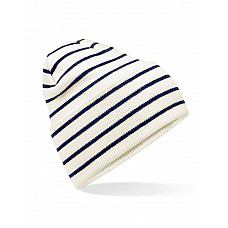 Soft White/French Navy Original Deep Cuffed Striped Beanie