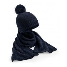 Navy Fleck Knitted Scarf & Beanie Gift Set