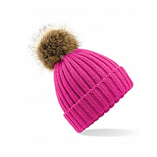 Fuchsia Faux Fur Pom Pom Chunky Beanie