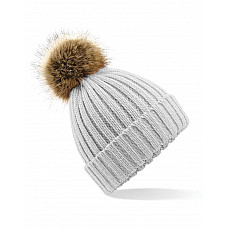 Light Grey Faux Fur Pom Pom Chunky Beanie