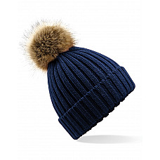 Navy Faux Fur Pom Pom Chunky Beanie