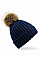 Navy Faux Fur Pom Pom Chunky Beanie