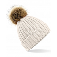 Oatmeal Faux Fur Pom Pom Chunky Beanie