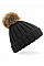 Black Junior Faux Fur Pom Pom Chunky Beanie