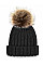 Black Junior Faux Fur Pom Pom Chunky Beanie