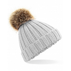 Light Grey Junior Faux Fur Pom Pom Chunky Beanie