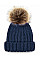 Navy Junior Faux Fur Pom Pom Chunky Beanie