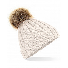 Oatmeal Junior Faux Fur Pom Pom Chunky Beanie