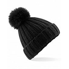 Black Verbier Faux Fur Pop Pom Chunky Beanie