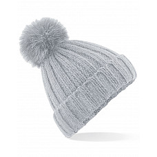 Light Grey Verbier Faux Fur Pop Pom Chunky Beanie