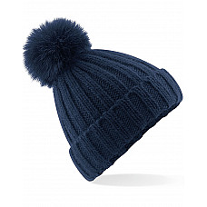 Navy Verbier Faux Fur Pop Pom Chunky Beanie