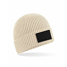 Oatmeal/ Black Fashion Patch Beanie