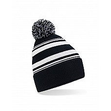 Black/White Striped Fan Beanie