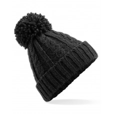 Black Cable Knit Melange Beanie