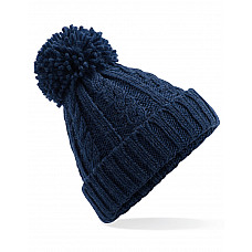 Navy Cable Knit Melange Beanie