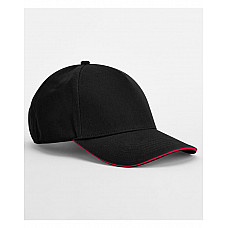 Black/Classic Red EarthAware® Classic Organic Cotton 5 Panel Cap - Sandwich Peak