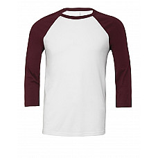 White/Maroon Canvas Unisex 3/4 Sleeve Baseball Tee