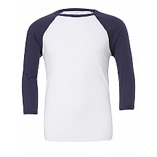 White/Navy Canvas Unisex 3/4 Sleeve Baseball Tee