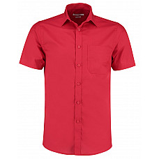 Red Tailored Fit Short Sleeve Poplin Shirt