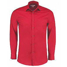 Red Tailored Fit Long Sleeve Poplin Shirt