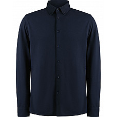 Navy Tailored Fit Superwash 60 Pique Shirt (Long Sleeve)