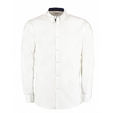 White/Navy Tailored Fit Long Sleeve Premium Contrast Oxford Button Down Collar Shirt