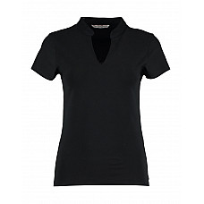 Black Regular Fit Short Sleeve Mandarin Colar Top