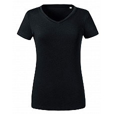 Black Ladies' V-Neck T