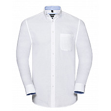 White/Oxford Blue Men's Long Sleeve Tailored Washed Oxford Shirt