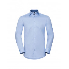 Light Blue/Mid Blue/Bright Navy Men's Long Sleeve Tailored Contrast Herringbone Shirt 