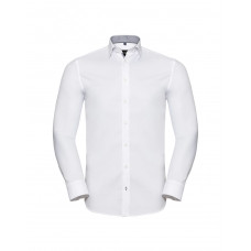 White/Silver/Convoy Grey Men's Long Sleeve Tailored Contrast Herringbone Shirt 