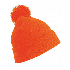 Fluoresent Orange Pom Pom Beanie