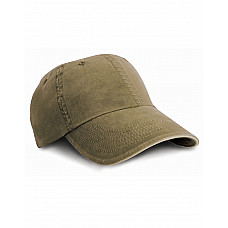 Olive/Stone Washed Fine Line Cotton Cap with Sandwich Peak