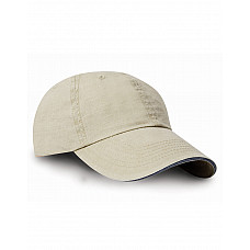 Putty/Navy Washed Fine Line Cotton Cap with Sandwich Peak