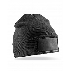 Black Recycled Double Knit Printers Beanie