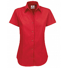 Deep Red Women's Sharp Short Sleeve Twill Shirt