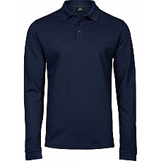 Navy Men's Luxury Long Sleeve Stretch Polo