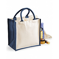 Navy Printers' Midi Jute bag