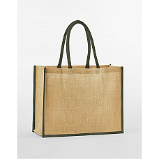 Natural/Olive Green Natural Starched Jute Classic Shopper