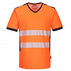 PW310 Orange/Black PW3 Hi-Vis V-Neck Mesh Insert T-Shirt S/S